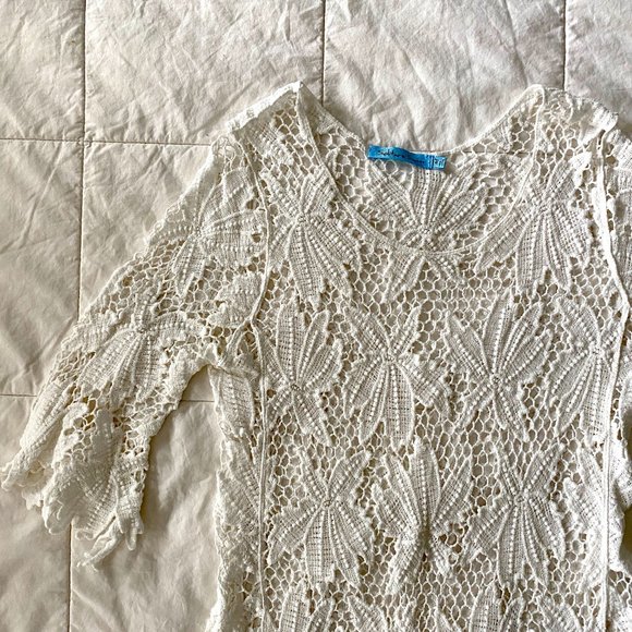 White Cotton Lace Crochet Beach Cover Up Solitaire Swim - Picture 3 of 13